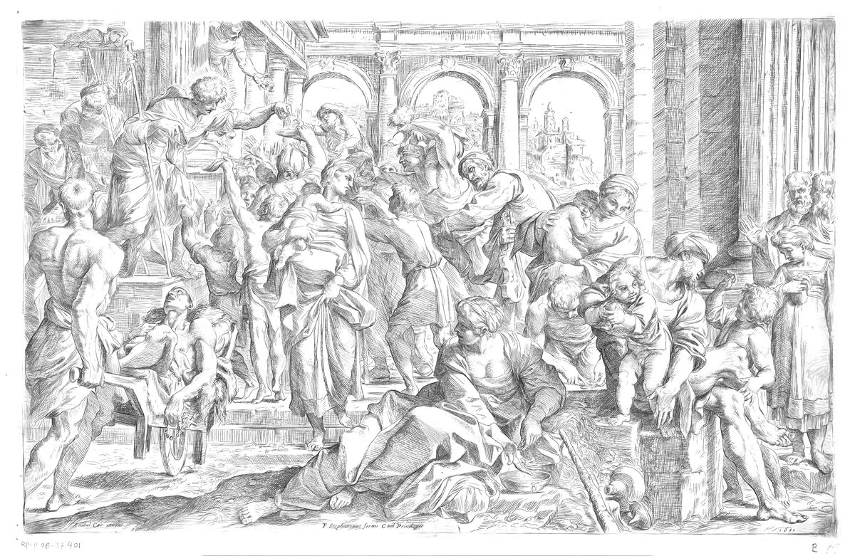 Saint Roch Divides His Riches Among the Poor (1610) by Guido Reni - Catholic Coloring Page