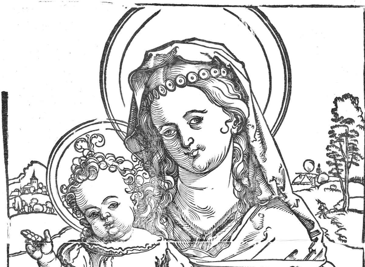 Virgin and Child (1518–1525) by Sebald Beham - Catholic Coloring Page