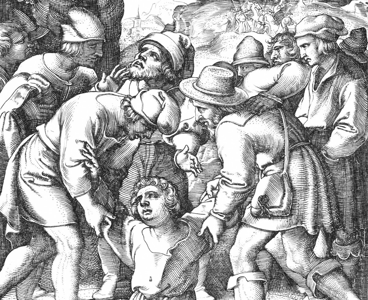 Joseph Lowered into the Pit (1546) by Georg Pencz - Bible Coloring Page