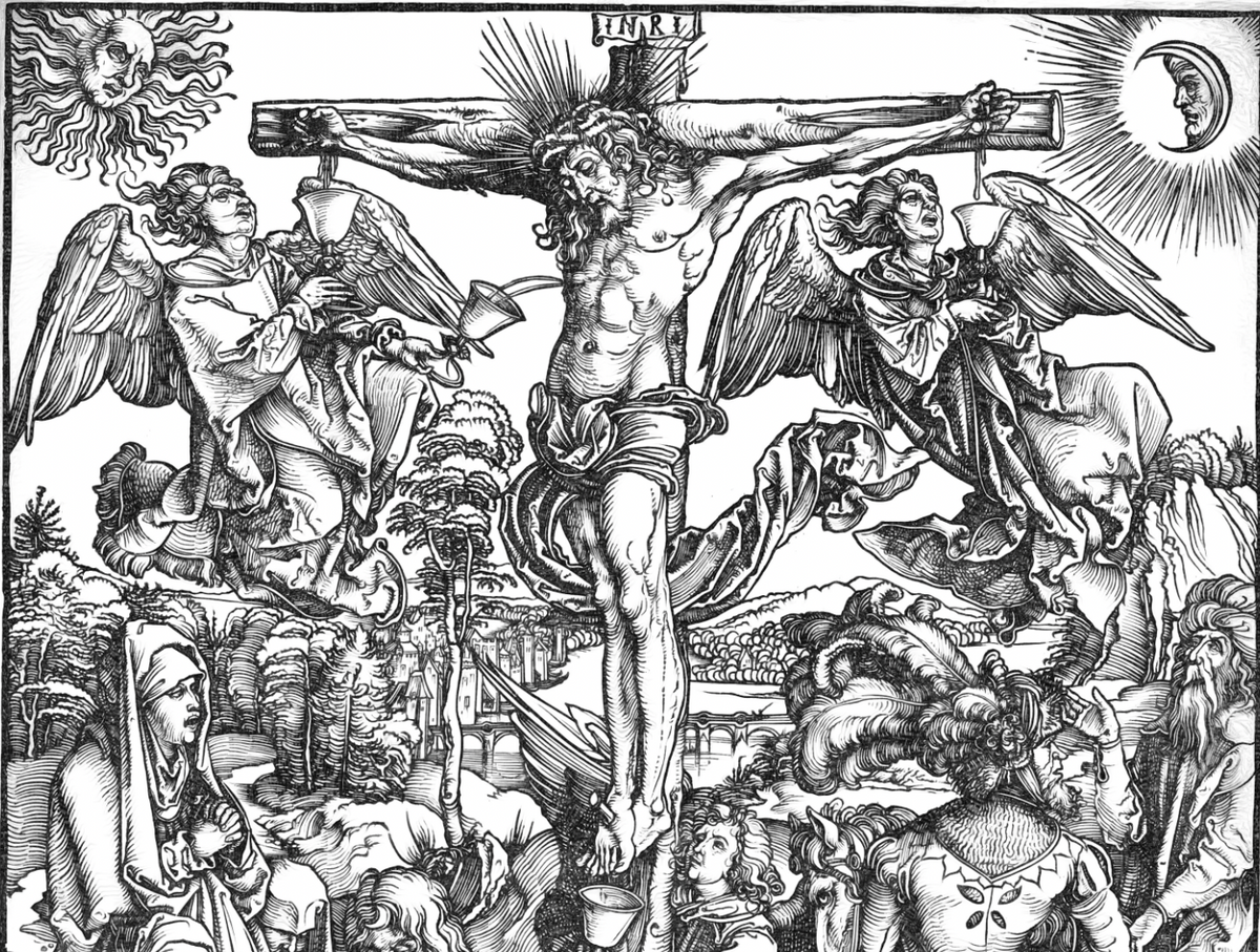 The Crucifixion (1497–1500) by Albrecht Dürer - Catholic Coloring Page