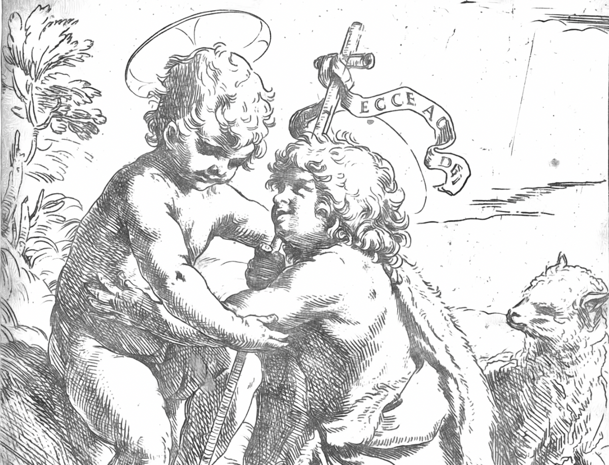 Christ Child and Young John the Baptist (1585–1642) by Guido Reni - Catholic Coloring Page