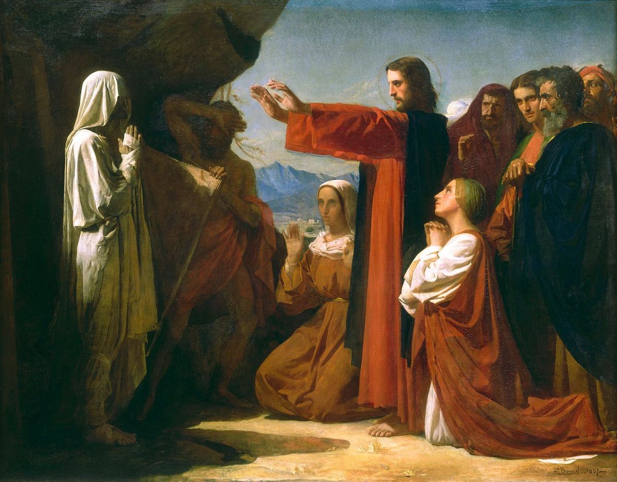 The Resurrection of Lazarus (1857) by Leon Bonnat - Public Domain Catholic Painting