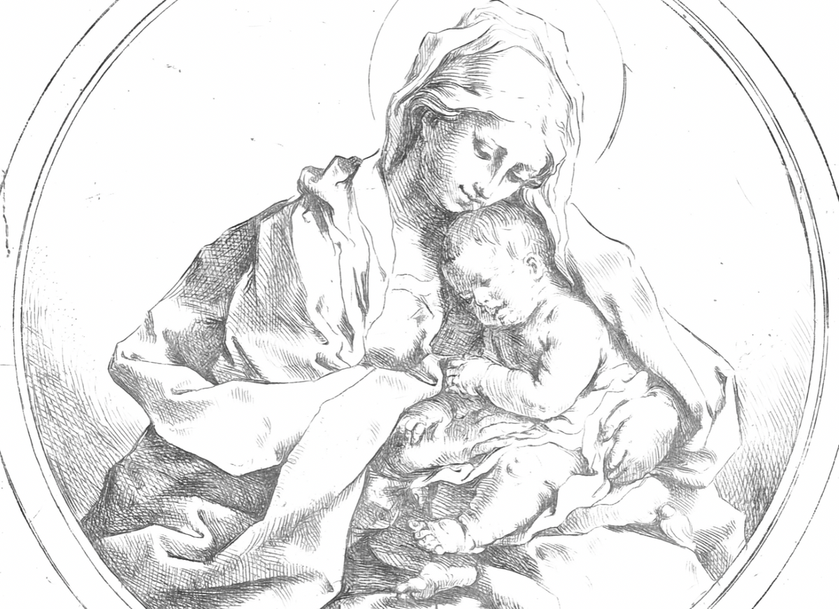 Mary with Child in a Circle (1585–1642) by Guido Reni - Catholic Coloring Page