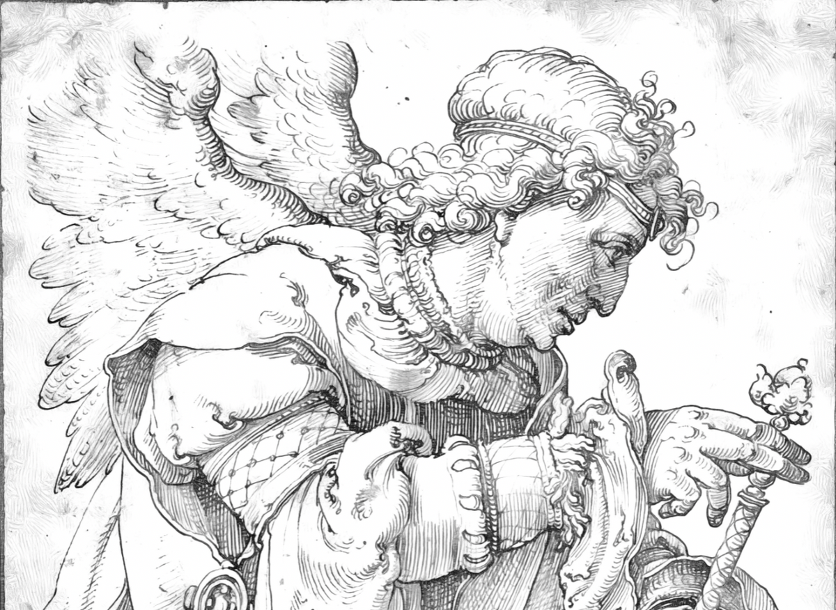 The Archangel Gabriel announcing the birth of Christ (1520) by Lucas van Leyden - Catholic Coloring Page