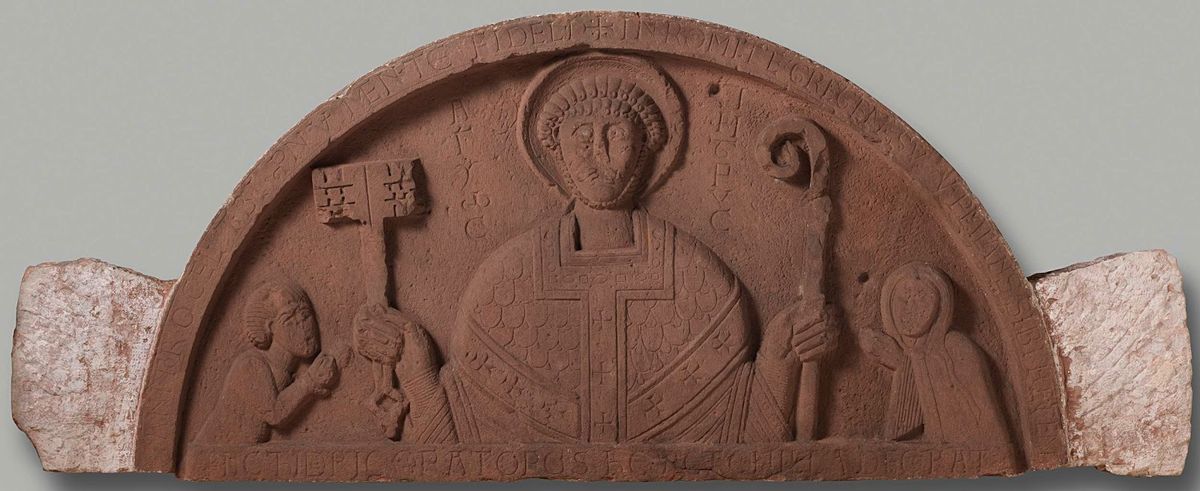 Tympanum from the abbey church of Egmond (1130) Anonymous - Catholic Stock Photo