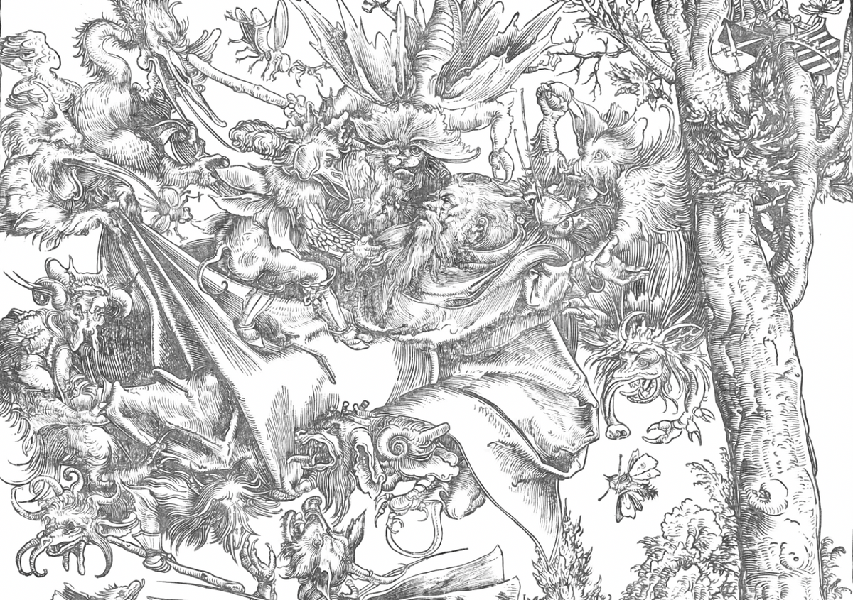 The Temptation of Saint Anthony (1506) by Lucas Cranach the Elder - Catholic Coloring Page