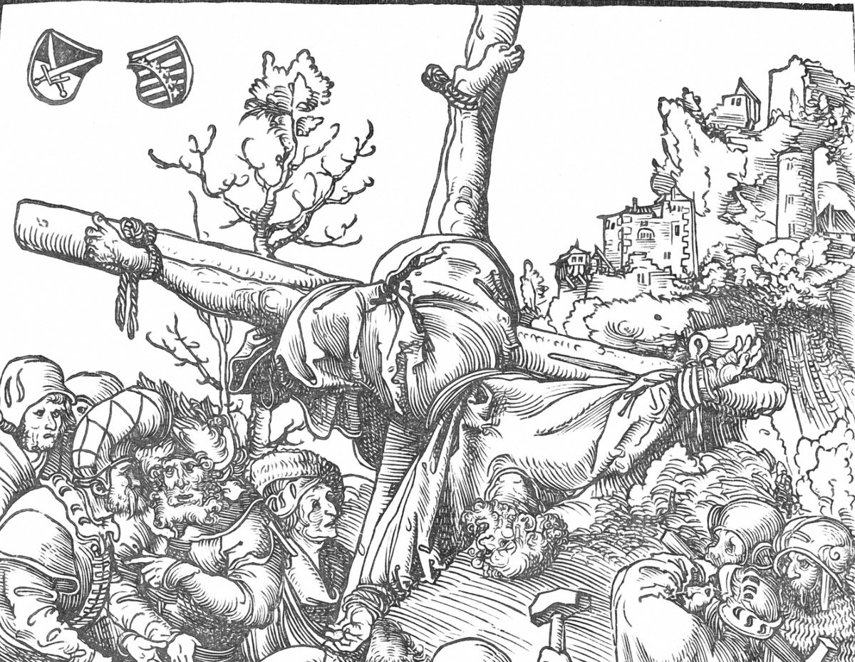 Crucifixion of Saint Peter by Lucas Cranach the Elder - Catholic Coloring Page