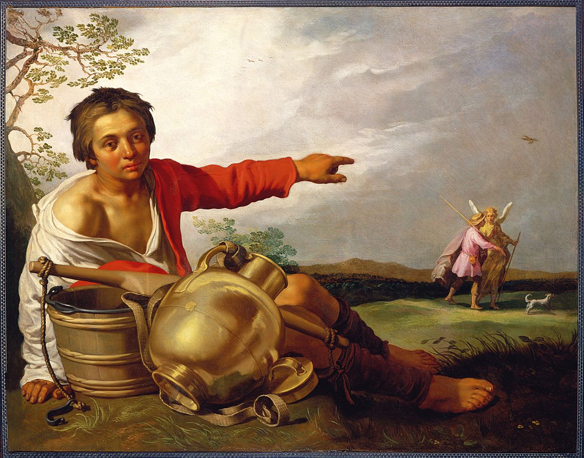 Shepherd Boy Pointing at Tobias and the Angel (1625–1630) by Abraham Bloemaertex - Public Domain Bible Painting