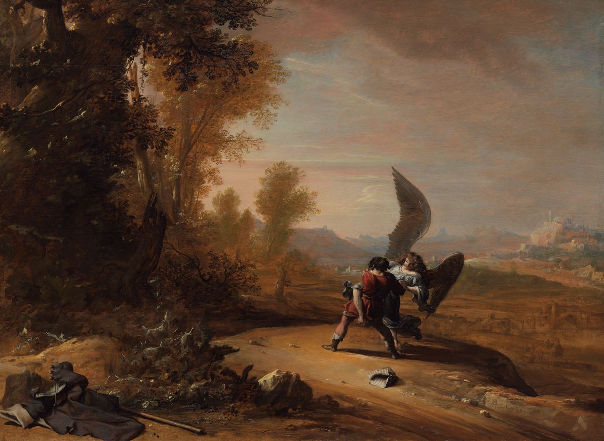 Jacob Wrestling with the Angel (1639) by Bartholomeus Breenbergh - Public Domain Catholic Painting