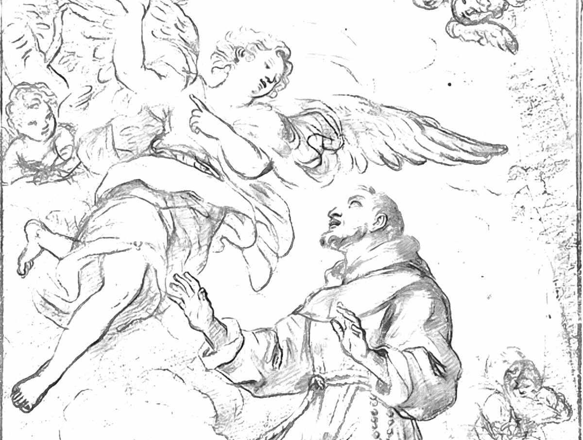 Angel Appearing to Saint Dominic (1646-1707) by Giacinto Calandrucci - Catholic Coloring Page