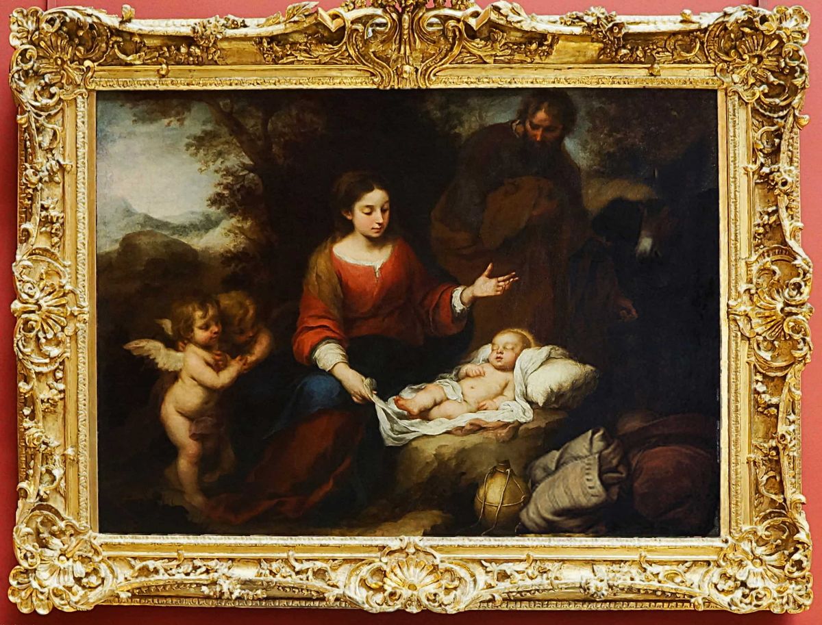 Rest on the Flight into Egypt (1647–1650) by Bartolomé Esteban Murillo - Public Domain Bible Painting