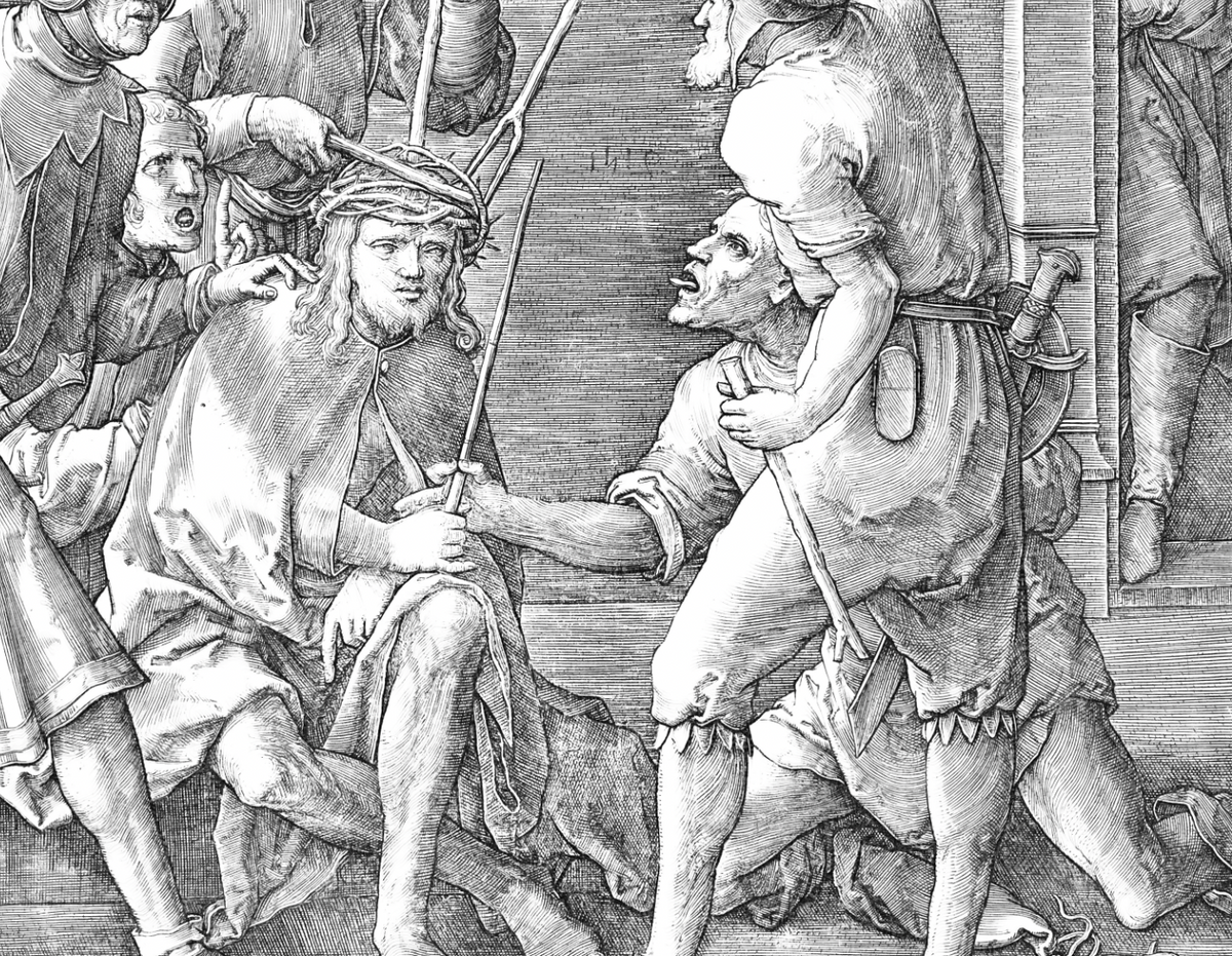 Christ Crowned with Thorns (1519) by Lucas Huygensz van Leyden - Bible Coloring Page
