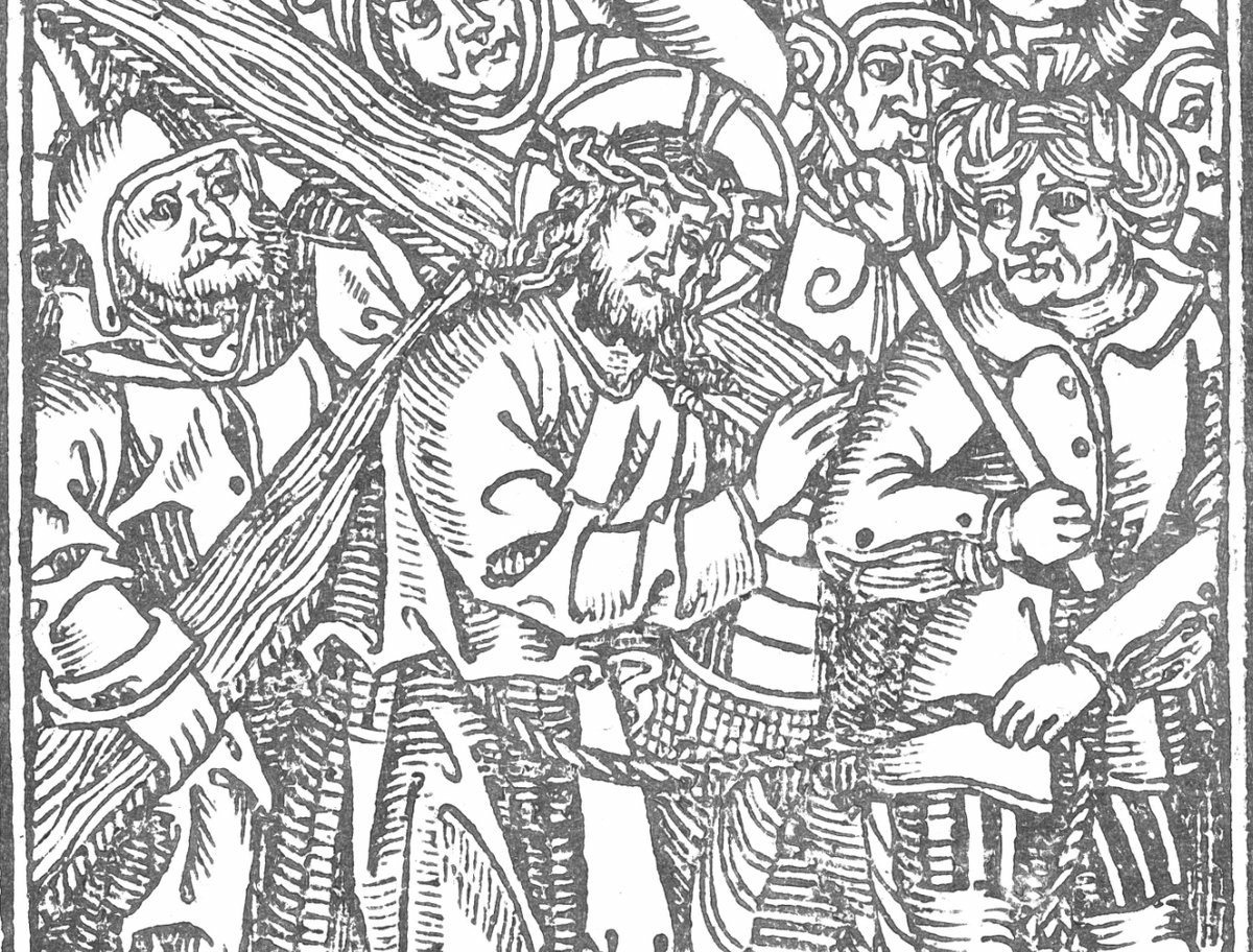 Christ Carrying the Cross (1503) by Master of the Delbecq-Schreiber-Passion - Bible Coloring Page