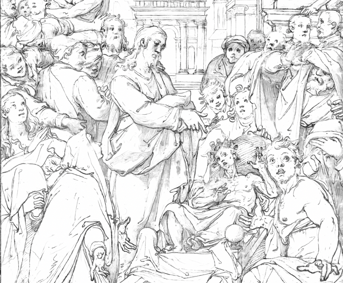 The Resurrection of the Son of the Widow of Nain (1568) by Federico Zuccaro - Bible Coloring Page