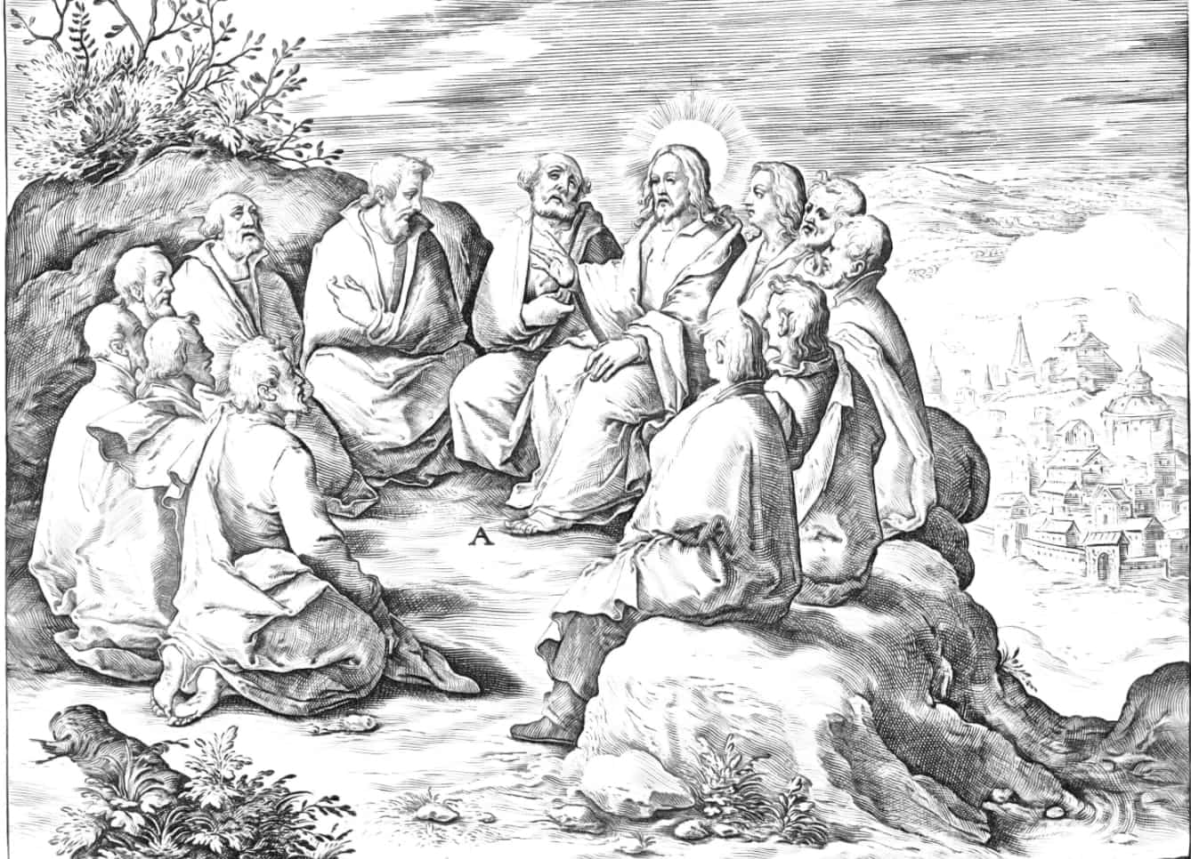 Christ Teaching the Apostle (1593) by Antonie Wierix - Bible Coloring Page