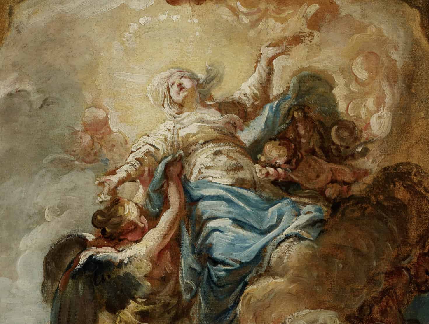 Study for the Assumption of the Virgin (1758) by Jean-Baptiste Deshays - Public Domain Catholic Painting