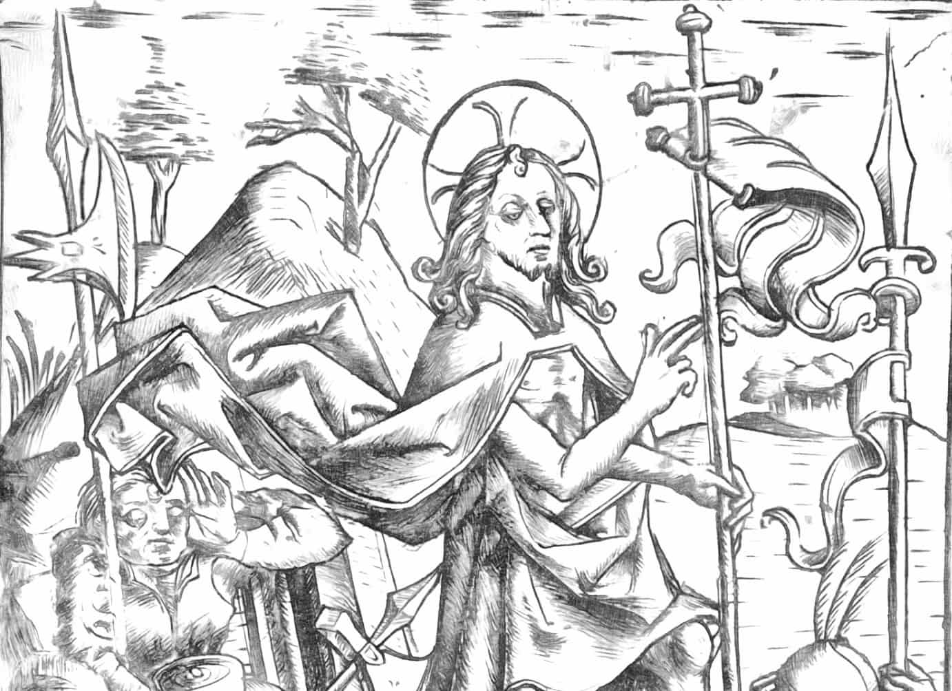 The Resurrection (1450–1570) by Master of the Berlin Passion - Catholic Coloring Page