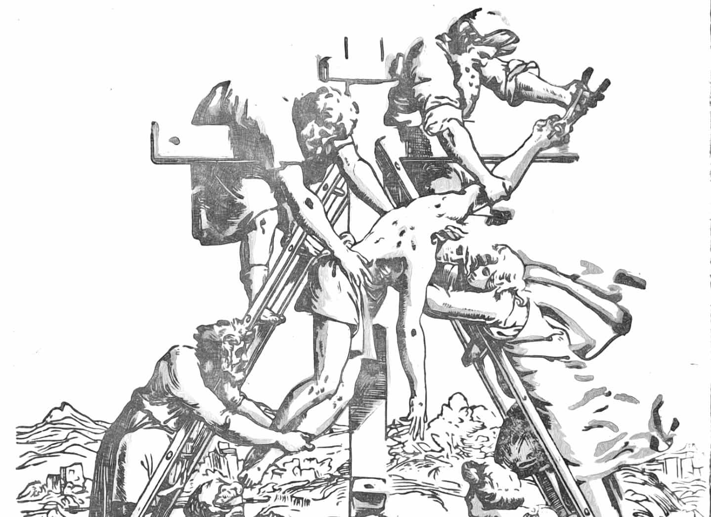 Descent from the Cross (1479–1532) by Ugo da Carpi - Bible Coloring Page