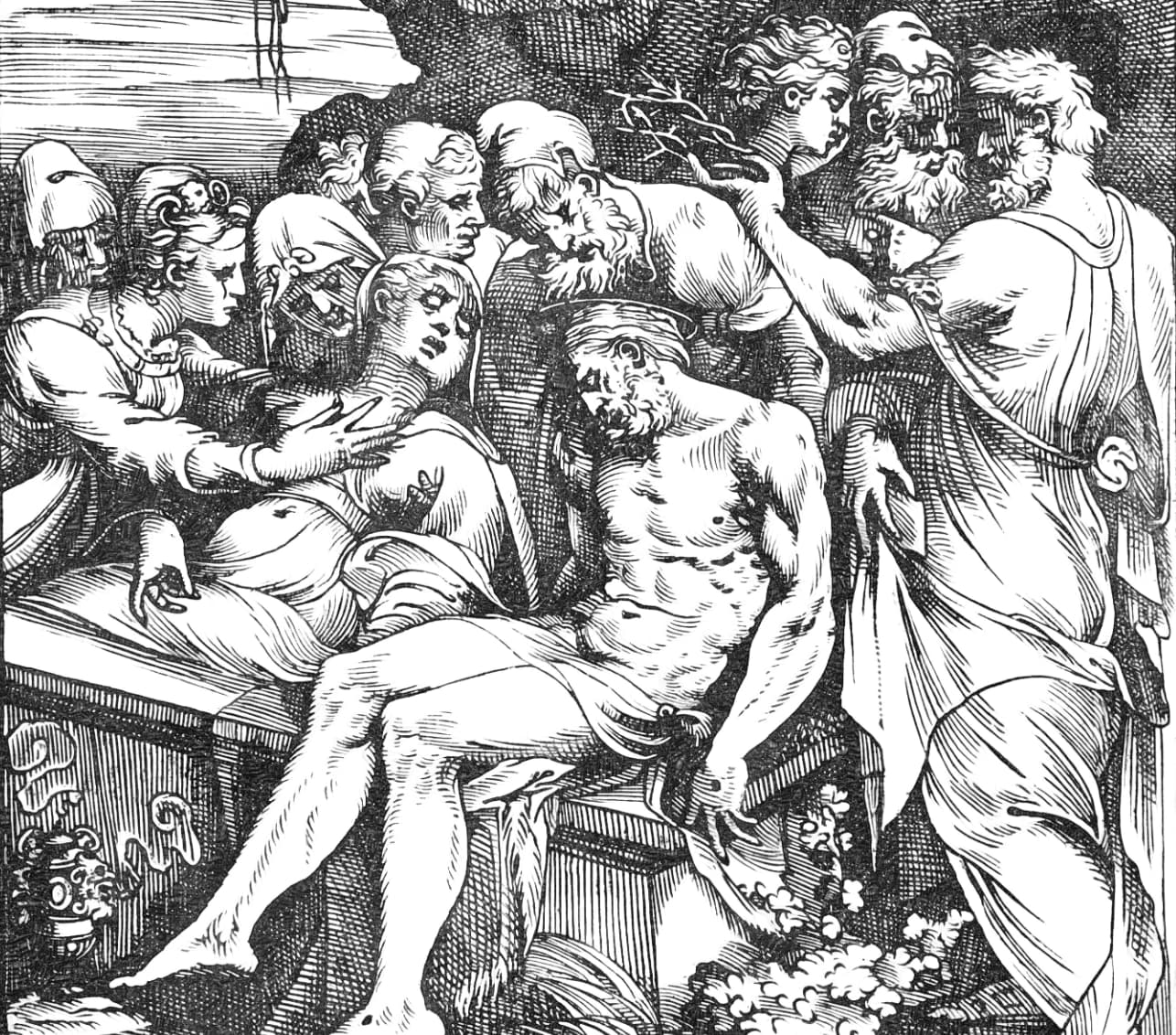 The Entombment (1550s) by Andrea Schiavone - Bible Coloring Page