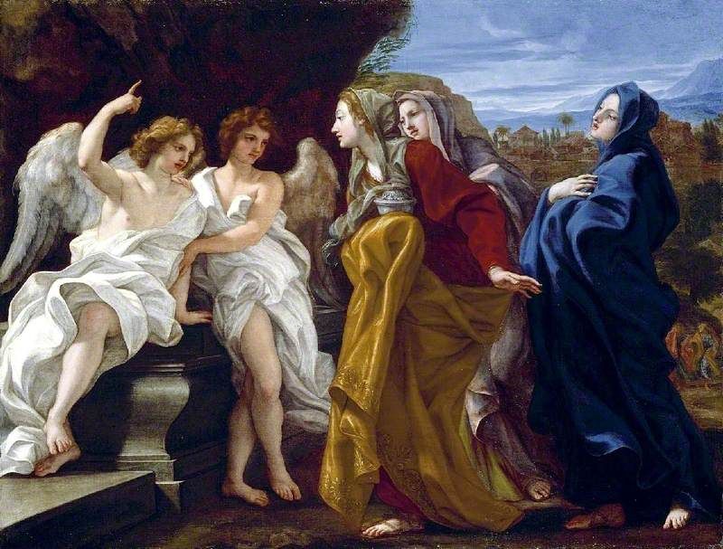 The Three Marys at the Empty Sepulchre (1684–1685) by Giovanni Battista Gaulli - Public Domain Catholic Painting