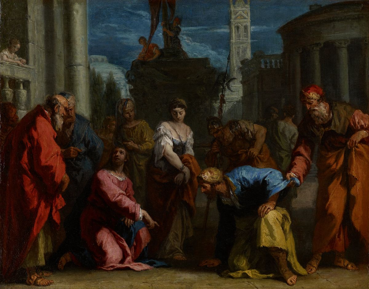 Christ and the Woman Taken in Adultery (1720s) by Sebastiano Ricci - Public Domain Bible Painting