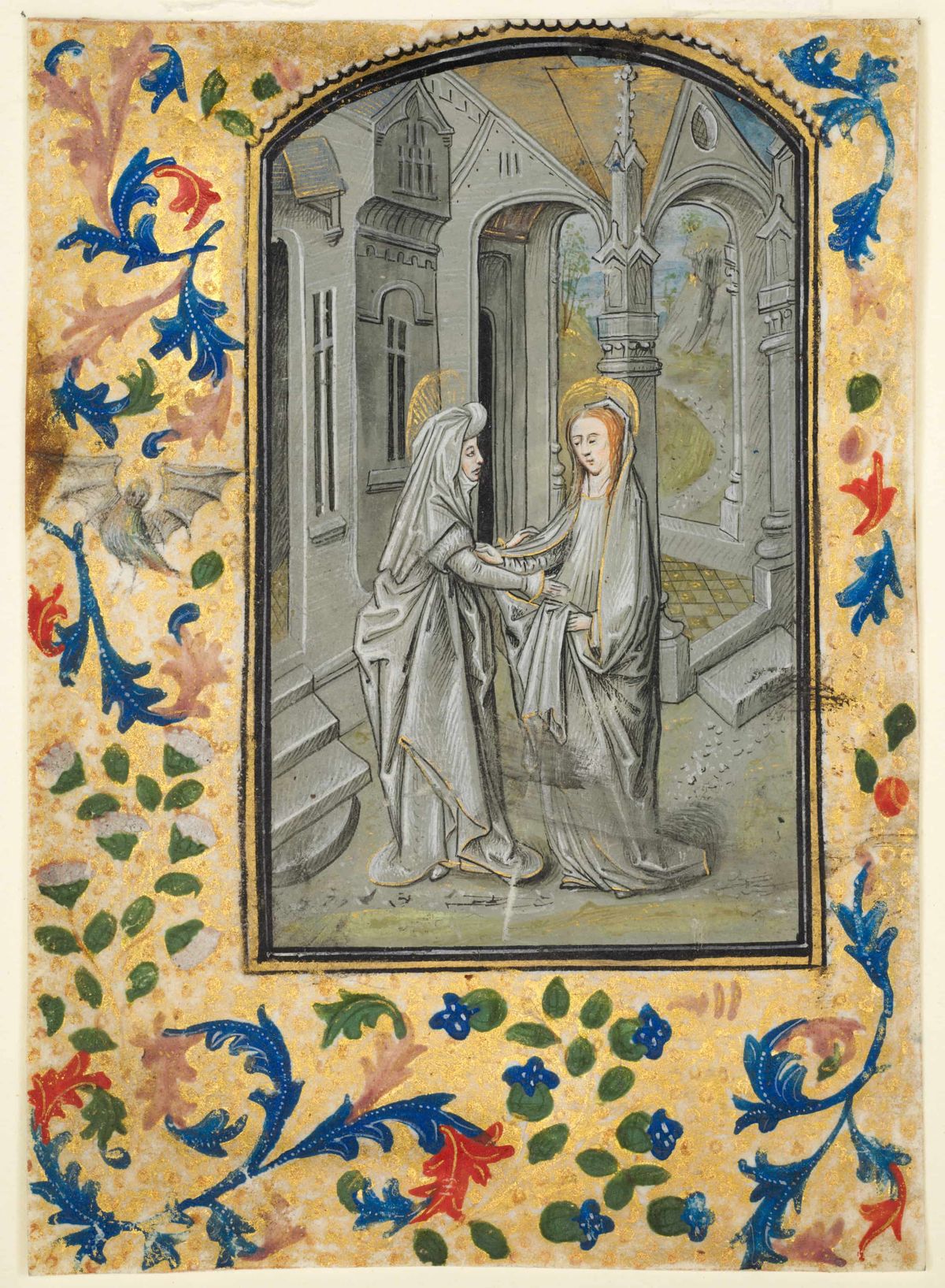 Leaf from a Book of Hours: The Visitation (1470-1480) by Guillaume Vrelant - Public Domain Bible Painting