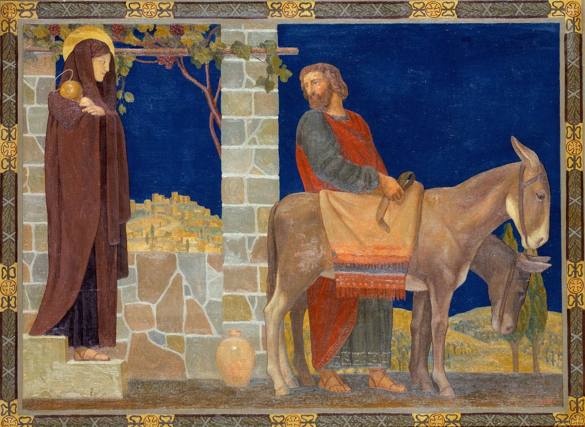 The Flight into Egypt (1915) by Henry Siddons Mowbray - Public Domain Bible Painting