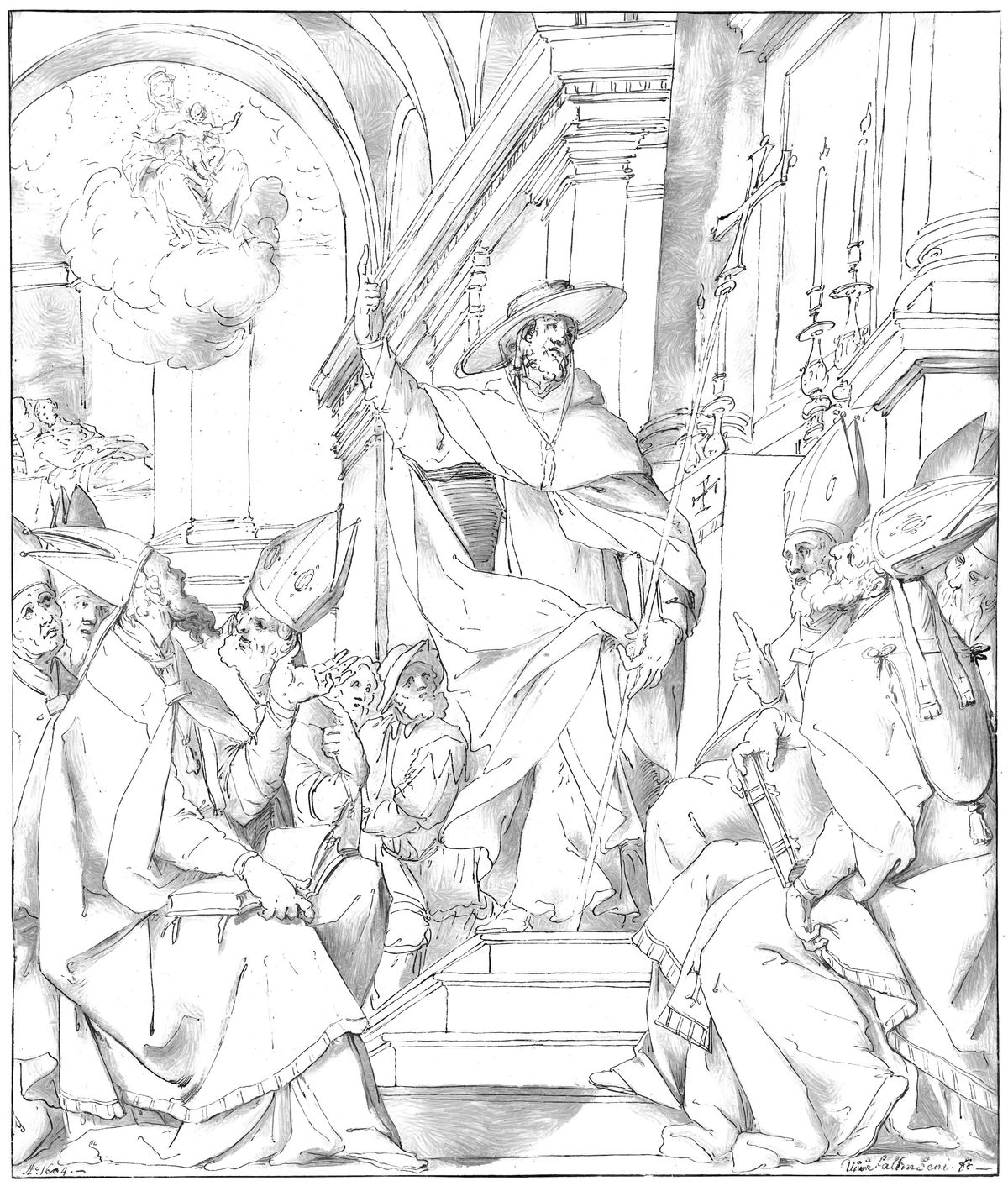 A Cardinal Speaking to Bishops (1604) by Giovanni Mauro della Rovere - Catholic Coloring Page
