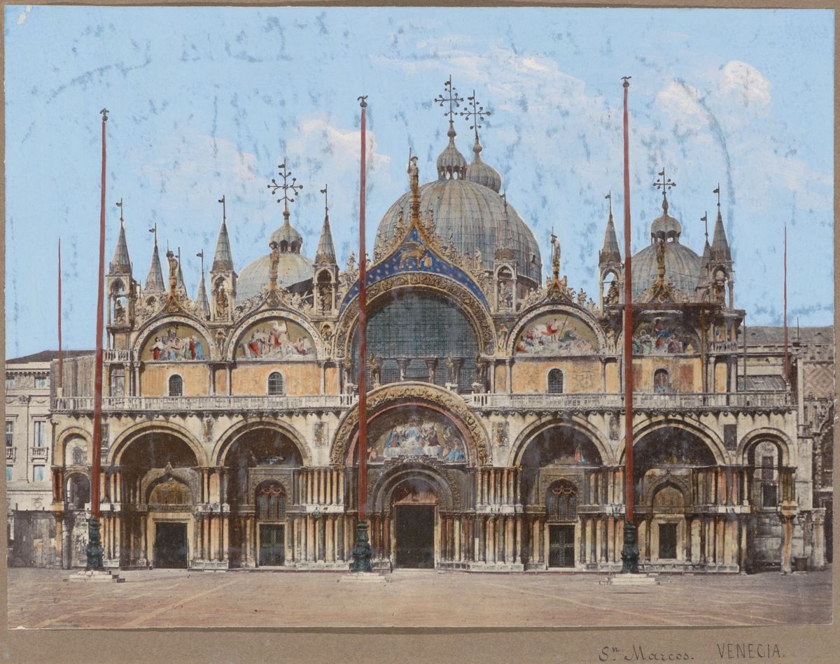 Facade of the Basilica of San Marco (1850-1876, Venice, Italy) - Catholic Stock Photo