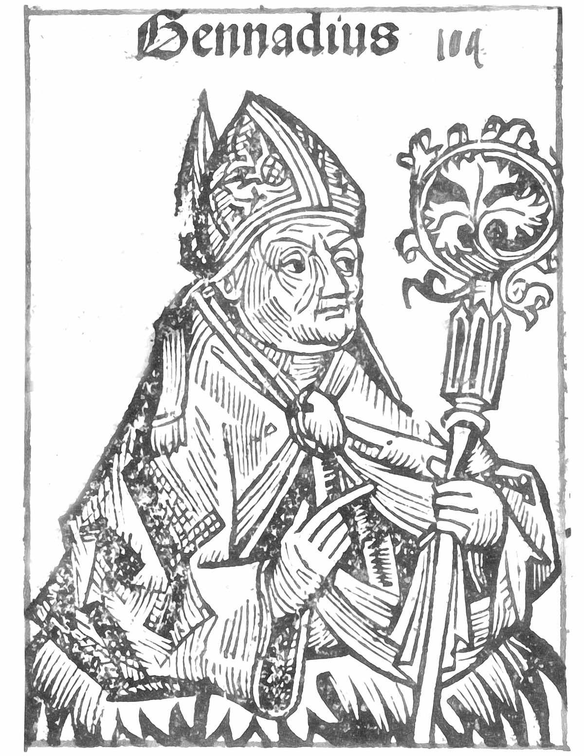 Saint Gennadius I of Constantinople (1493) by Michel Wolgemut - Catholic Coloring Page