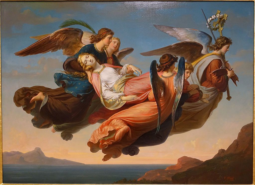 The Miraculous Translation of the Body of Saint Catherine of Alexandria to Sinai (1860) by Karl von Blaas - Public Domain Catholic Painting