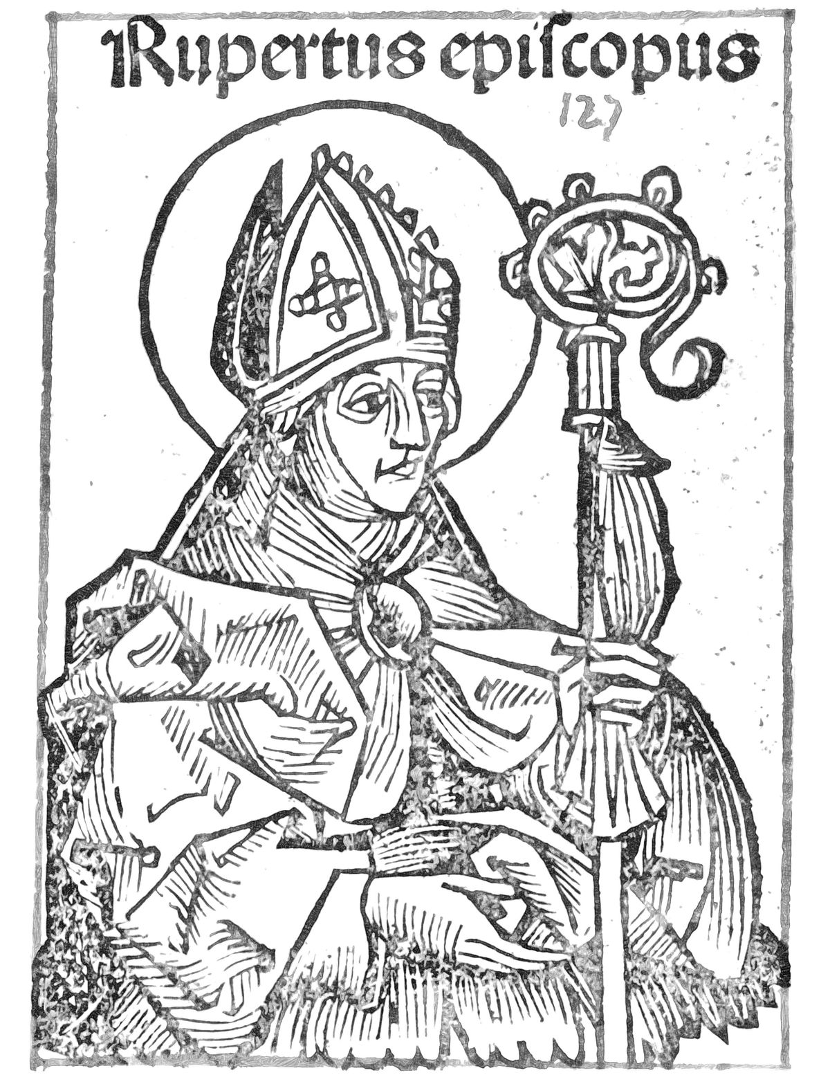 Saint Rupert of Salzburg (1493) by Michel Wolgemut - Catholic Coloring Page