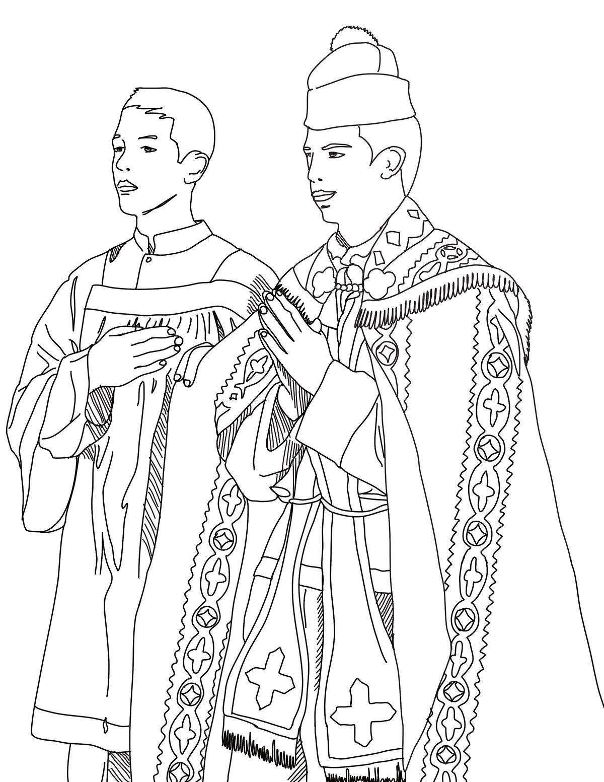 Latin Mass Procession to the Altar - Catholic Coloring Page