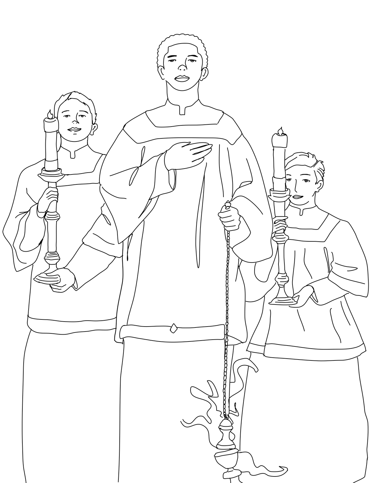 Latin Mass Altar Servers - Catholic Coloring Page