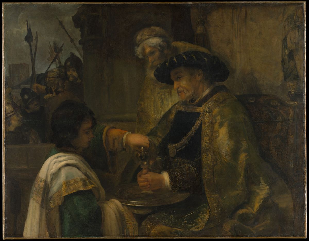 Pilate Washing His Hands (probably 1660s) in the Style of Rembrandt - Public Domain Catholic Painting