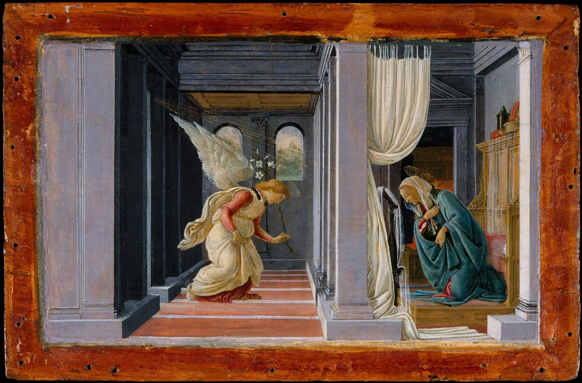 The Annunciation (1485-1492) by Botticelli (Alessandro di Mariano Filipepi) - Public Domain Bible Painting