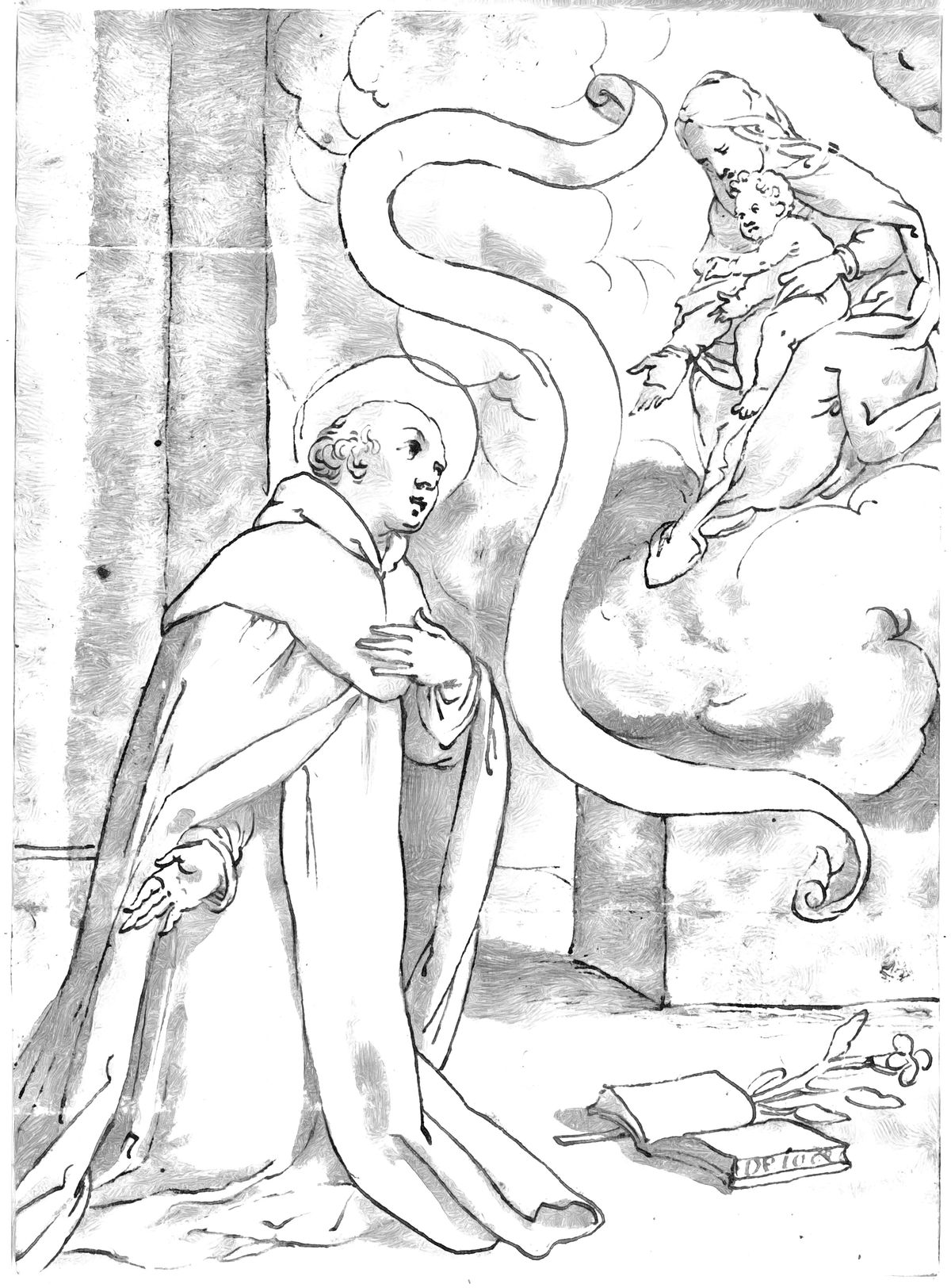 Vision of Saint Dominic (17th Century) by Domenico Piola - Catholic Coloring Page