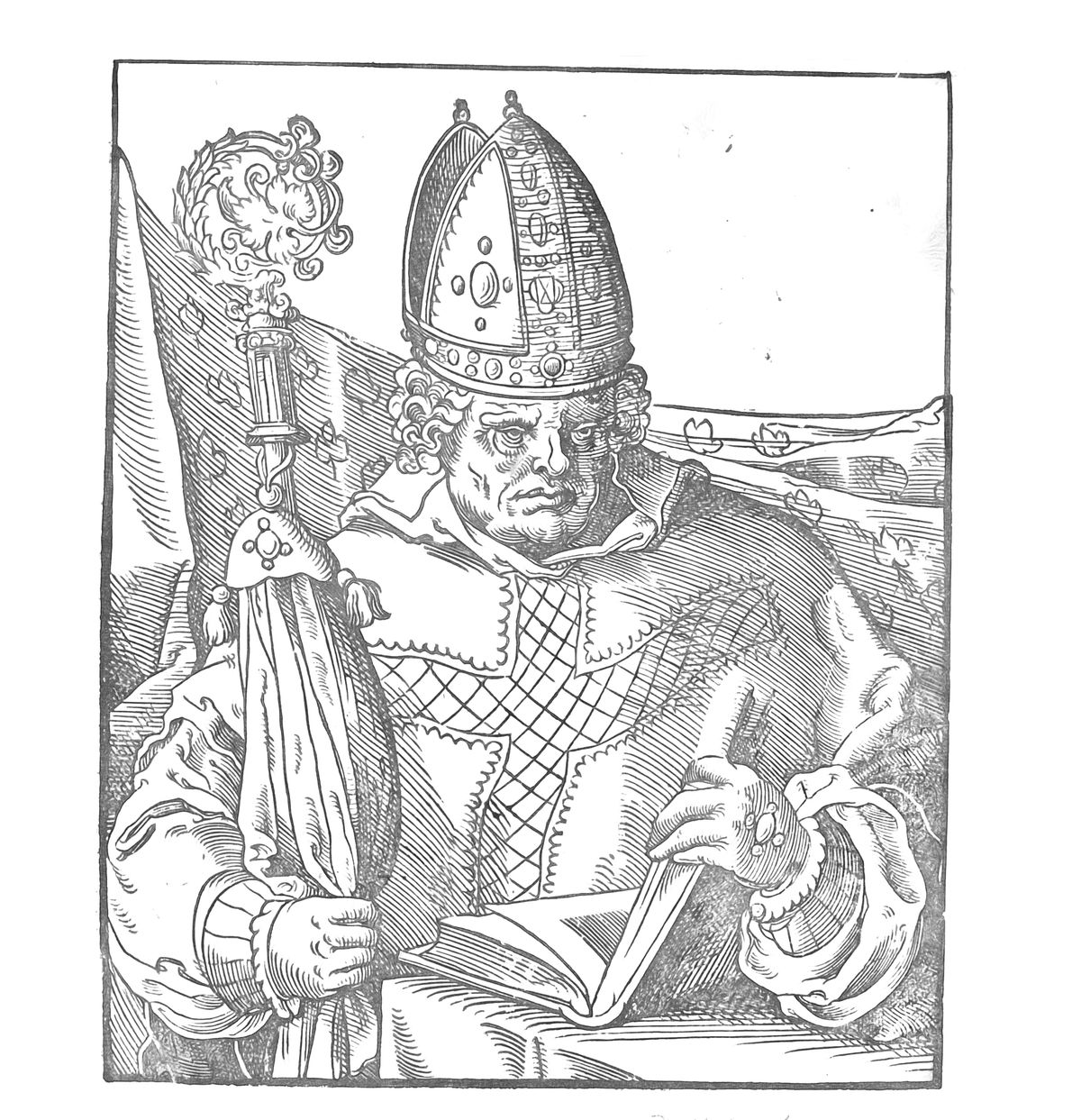 Bishop with Open Book (1580) by Jost Amman - Catholic Coloring Page