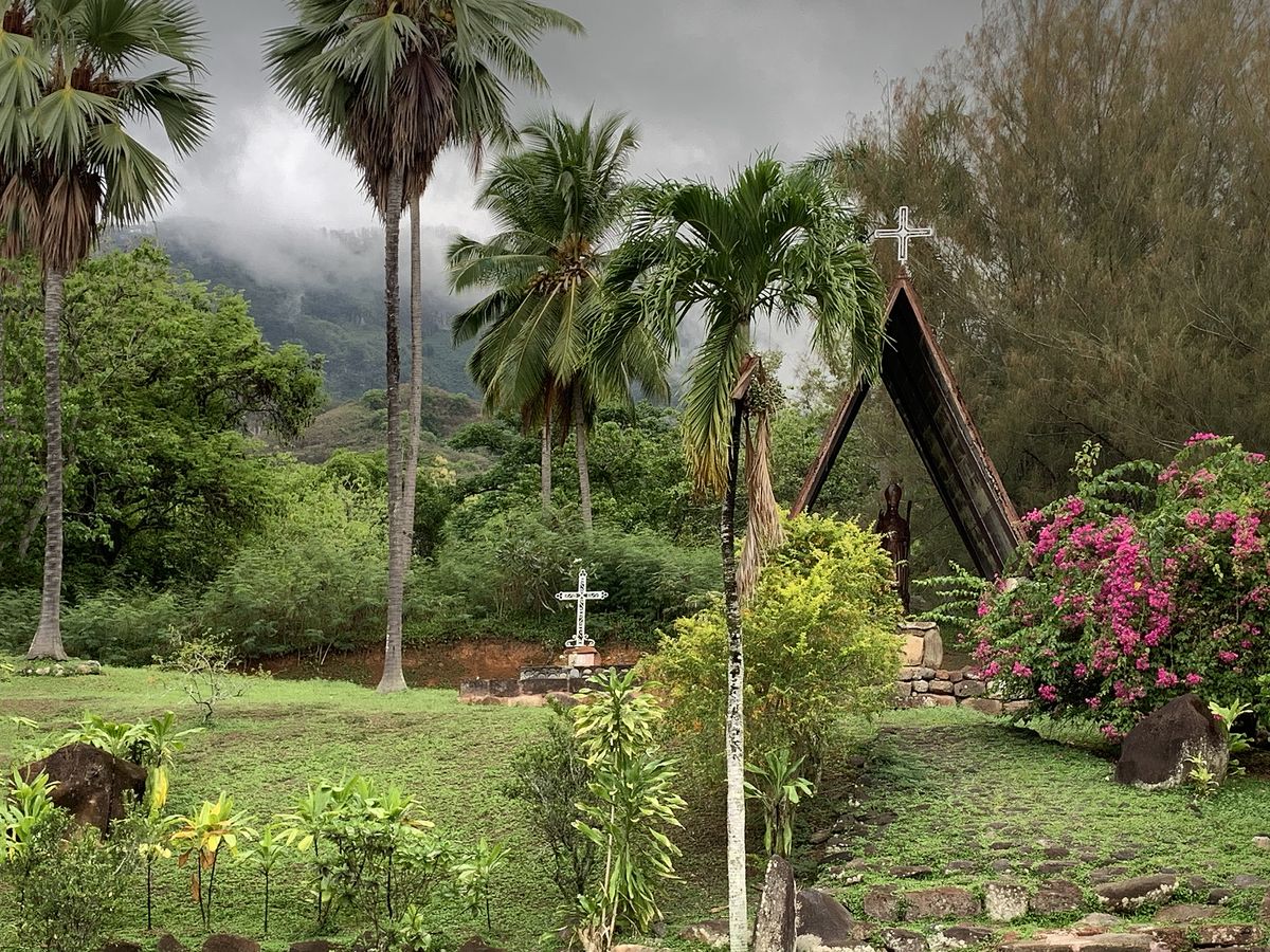 Catholic Shrine (Marquesas Islands) - Catholic Stock Photo