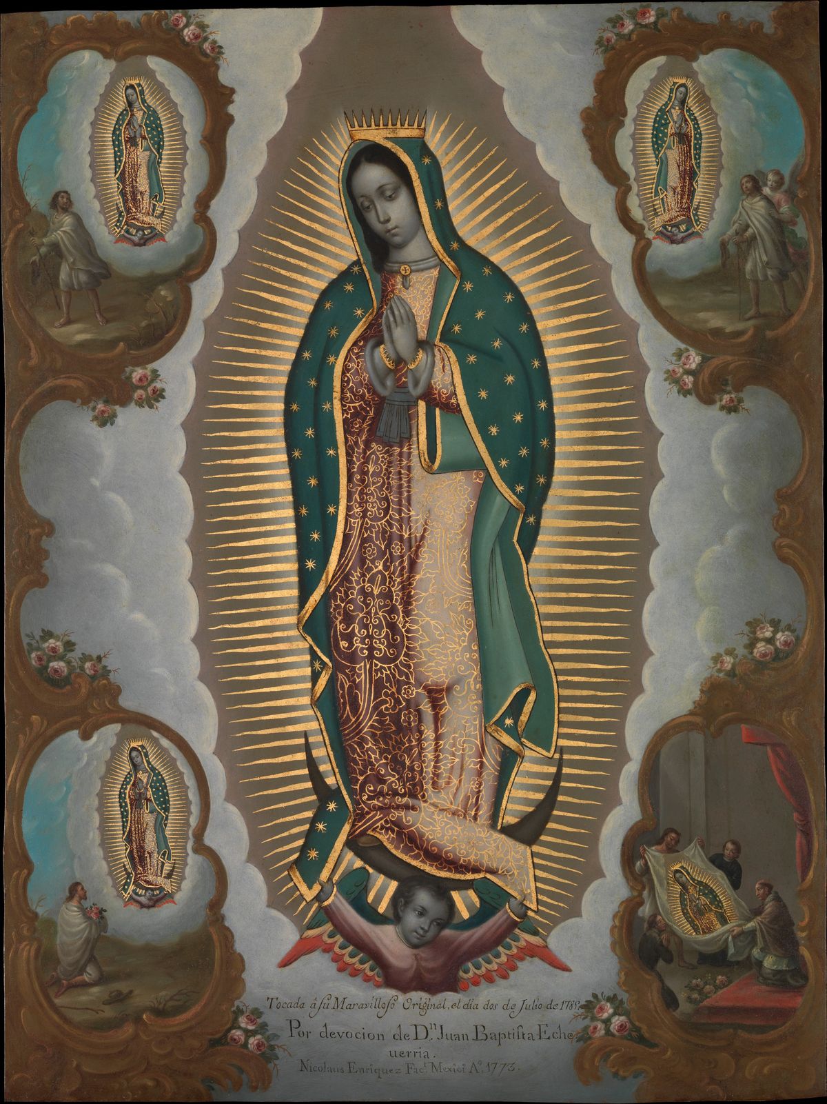 The Virgin of Guadalupe with the Four Apparitions (1773) by Nicolás Enríquez - Public Domain Catholic Painting