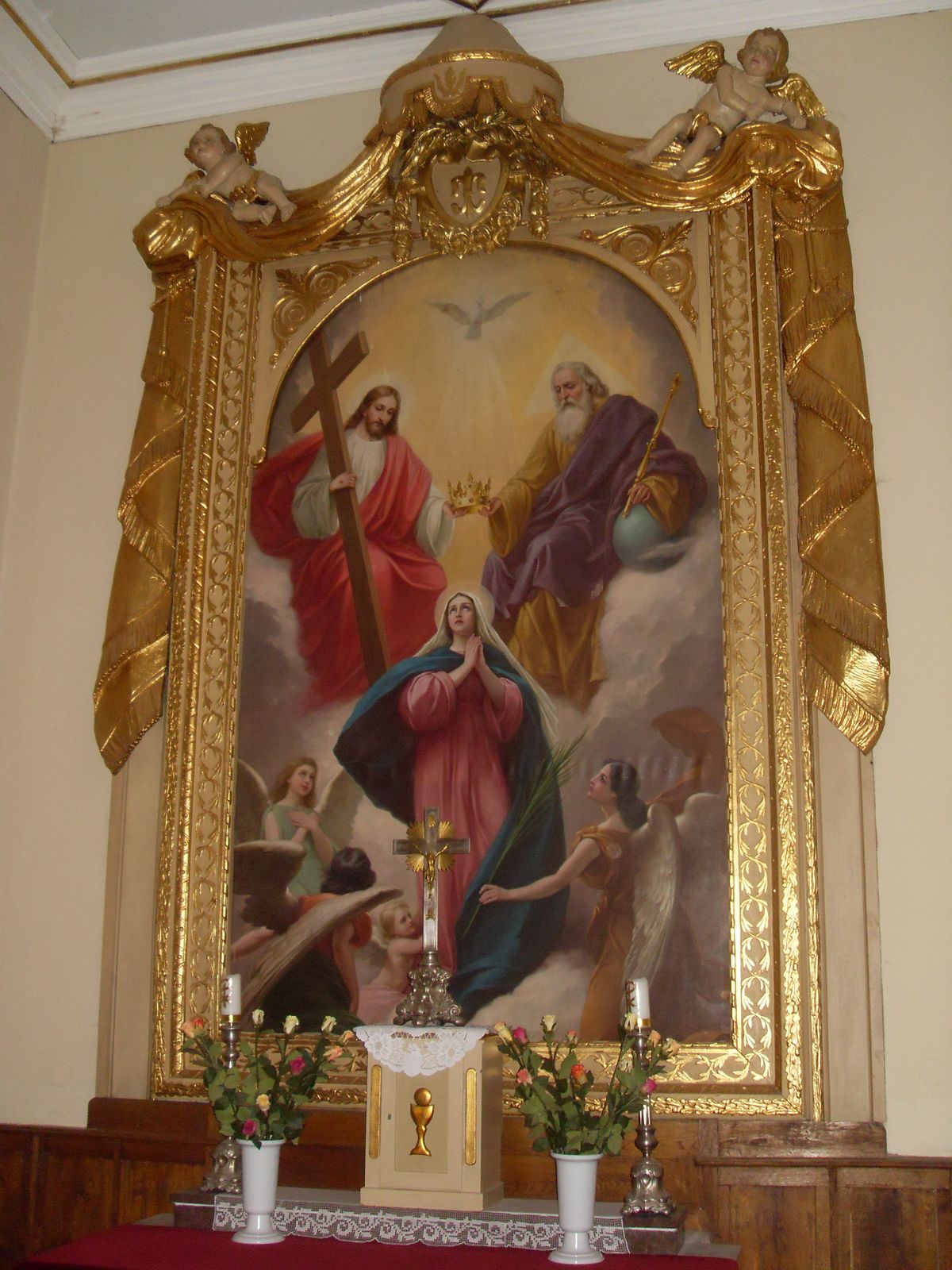 Altar with Painting of the Coronation of the Virgin Mary (Raczki, Poland) - Catholic Stock Photo