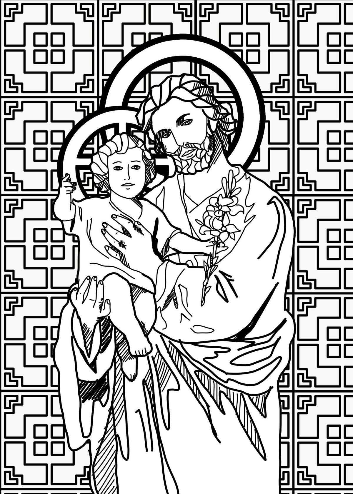 Saint Joseph and Child Jesus - Catholic Coloring Page