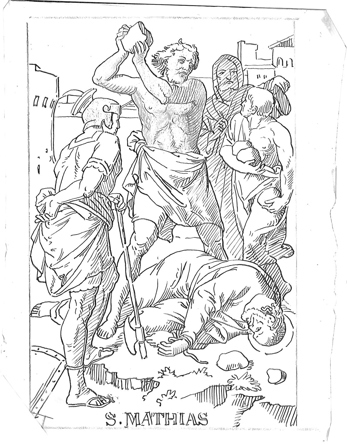Martyrdom of Saint Matthias (late 19th, early 20th Century) by Atelier Cuypers-Stoltzenberg - Catholic Coloring Page