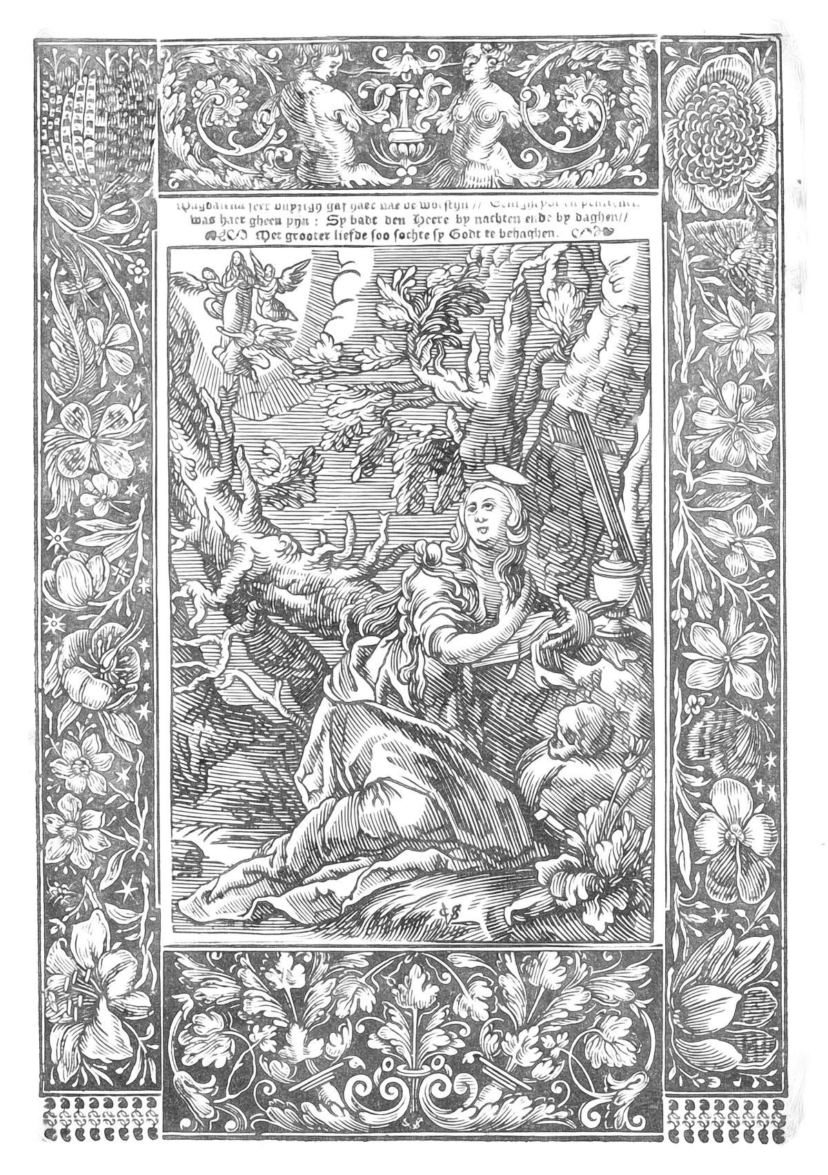 Penitent Saint Mary Magdalene (1589-1659) by Christoffel van Sichem - Catholic Coloring Page