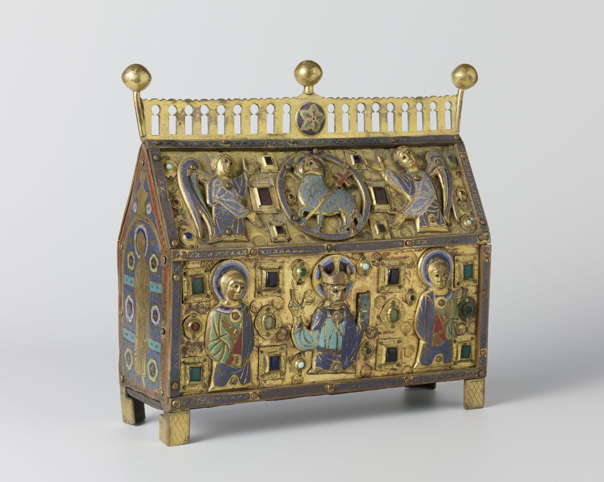 Reliquary Decorated with Christ, Saints, and Angels (1200-1250) - Catholic Stock Photo