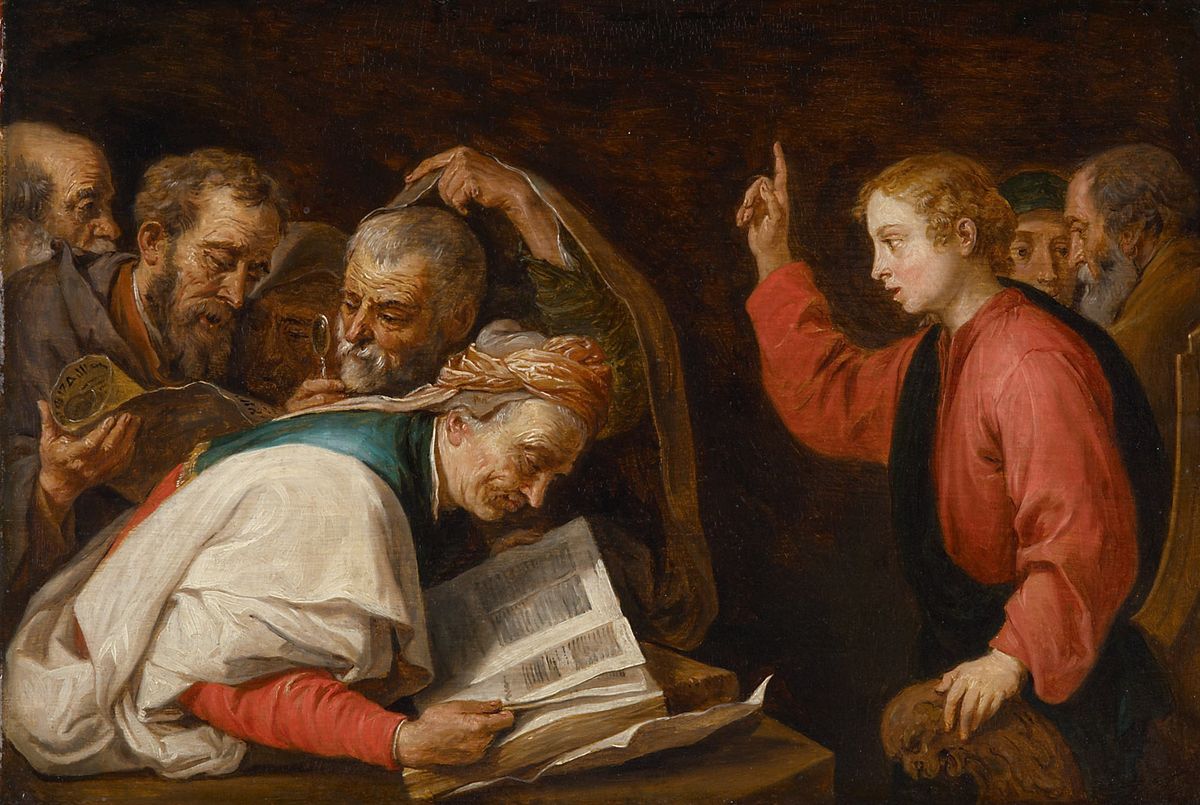 Jesus Among the Doctors (1651) by David Teniers the Younger - Public Domain Bible Painting