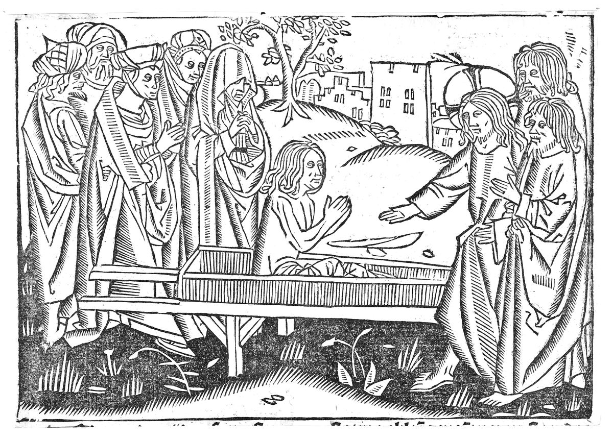 The Raising of the Widow's Son in Nain (1503) by Master of Delft - Catholic Coloring Page