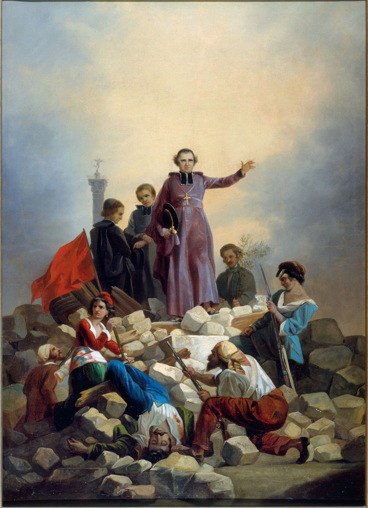 Monsignor Affre on the Barricade (1848-1849) by Joseph Félon - Public Domain Catholic Painting