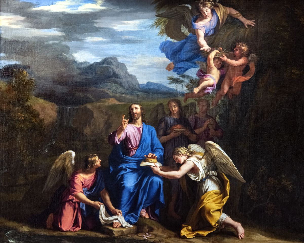 Christ in the Desert Served by the Angels (1631–1681) by Jean Baptiste de Champaigne - Public Domain Catholic Painting