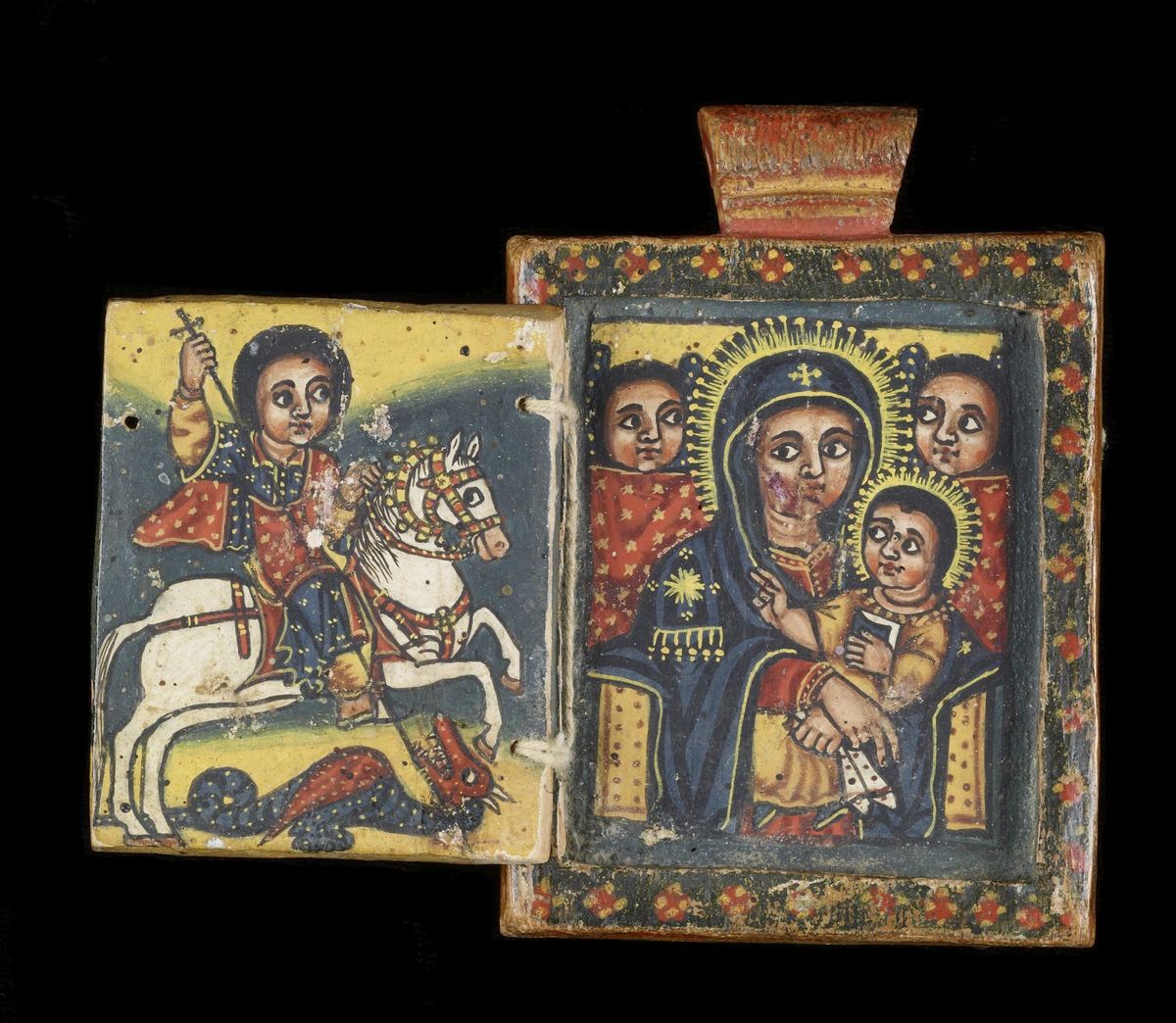 Front of a Double-Sided Diptych with Mary and Her Son, and Saint George (late 18th Century) - Public Domain Orthodox Painting